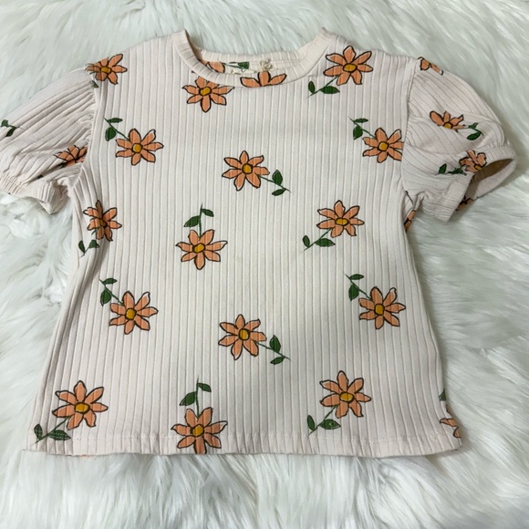 Jessica Simpson Youth Girl Size 6X Floral Ribbed Short Sleeve Shirt - Picture 3 of 14